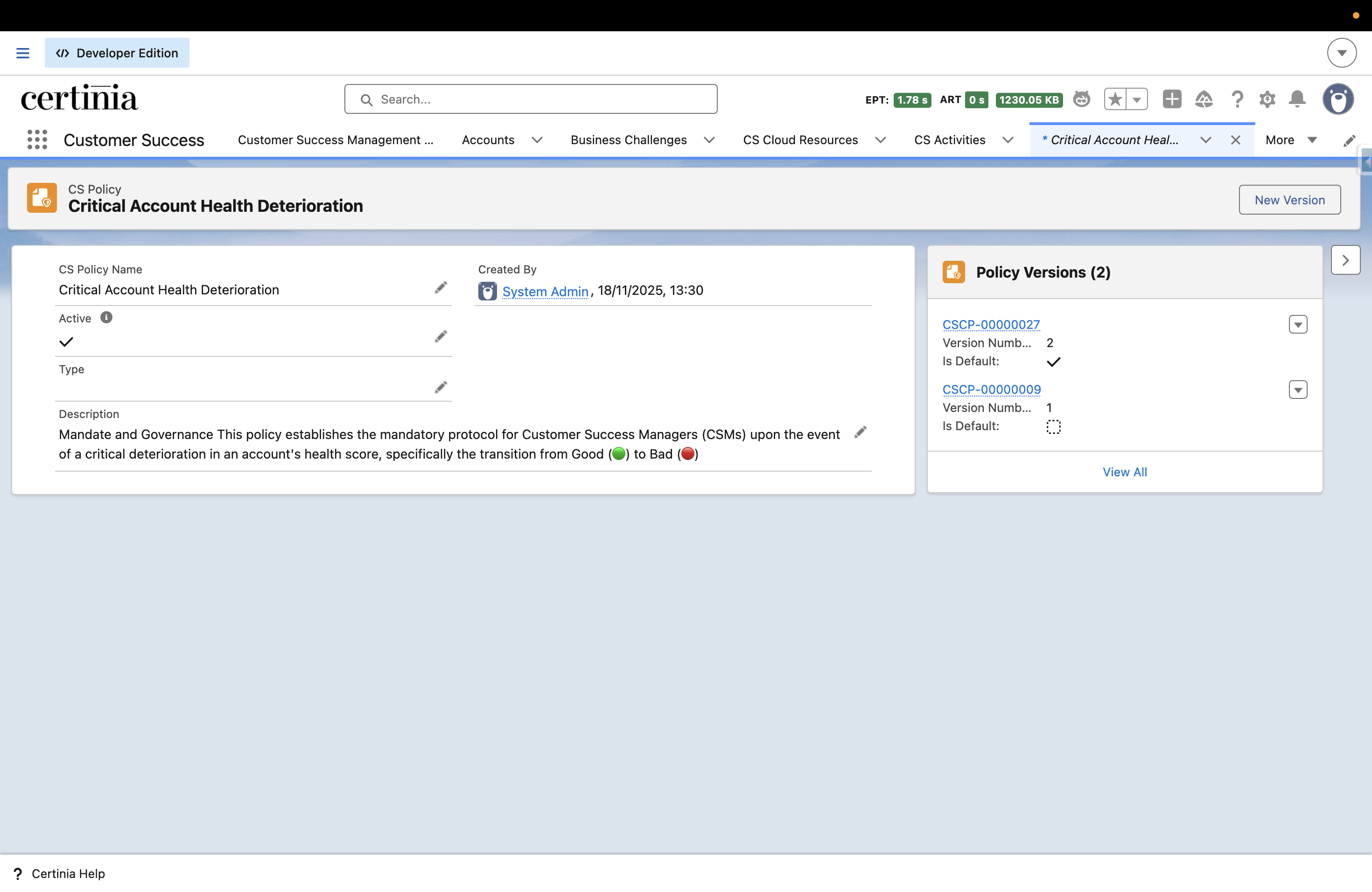 Policy versioning