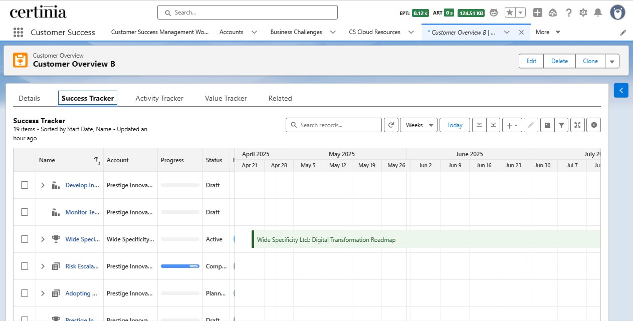 Success Tracker on the Customer Overview page