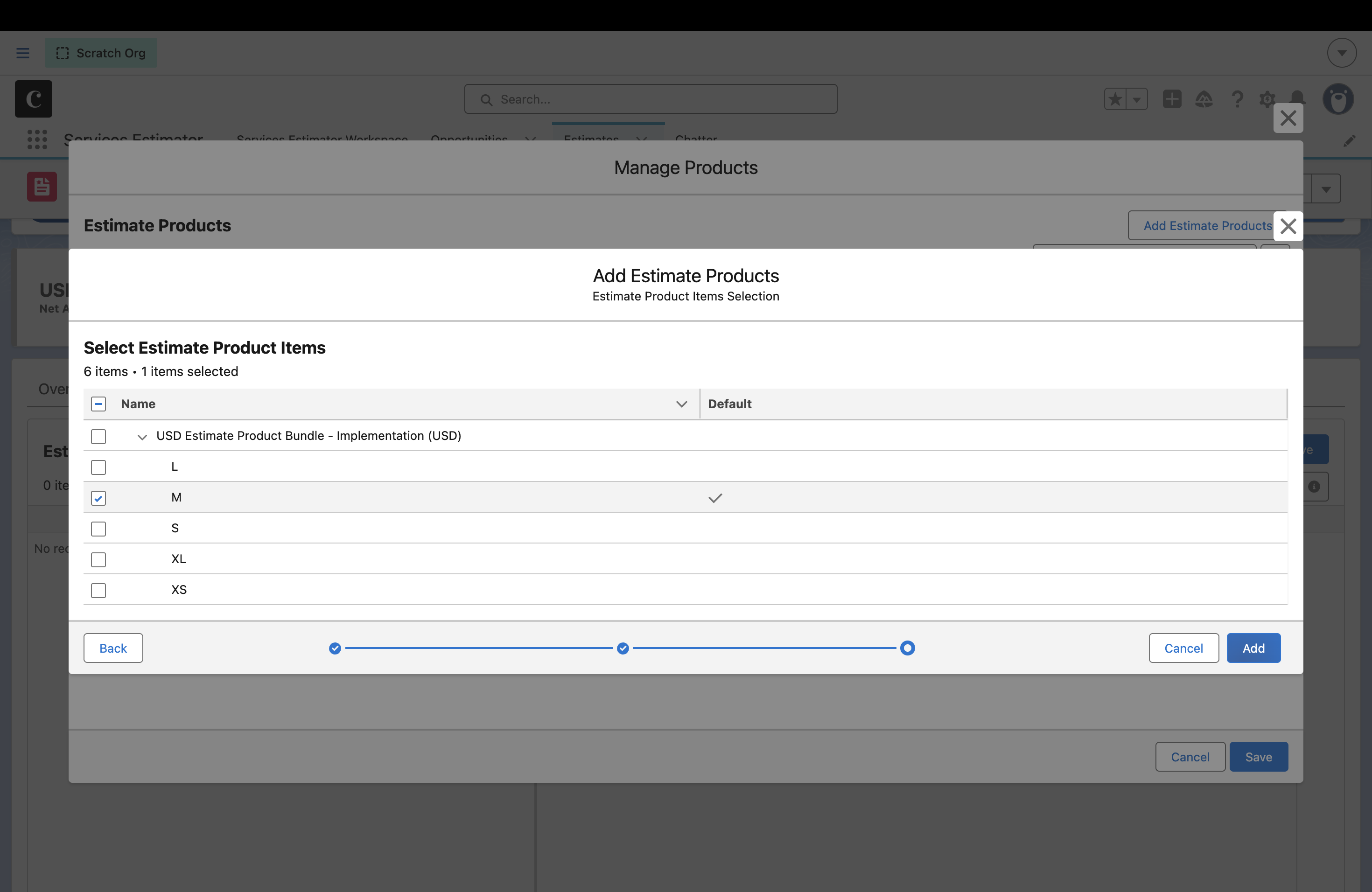 Select Estimate Product Items