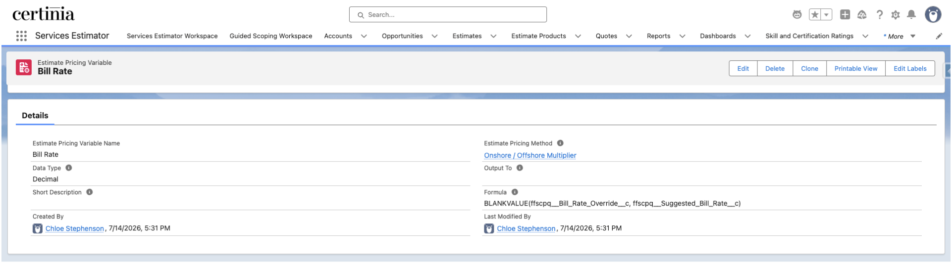 Estimate Pricing Variable