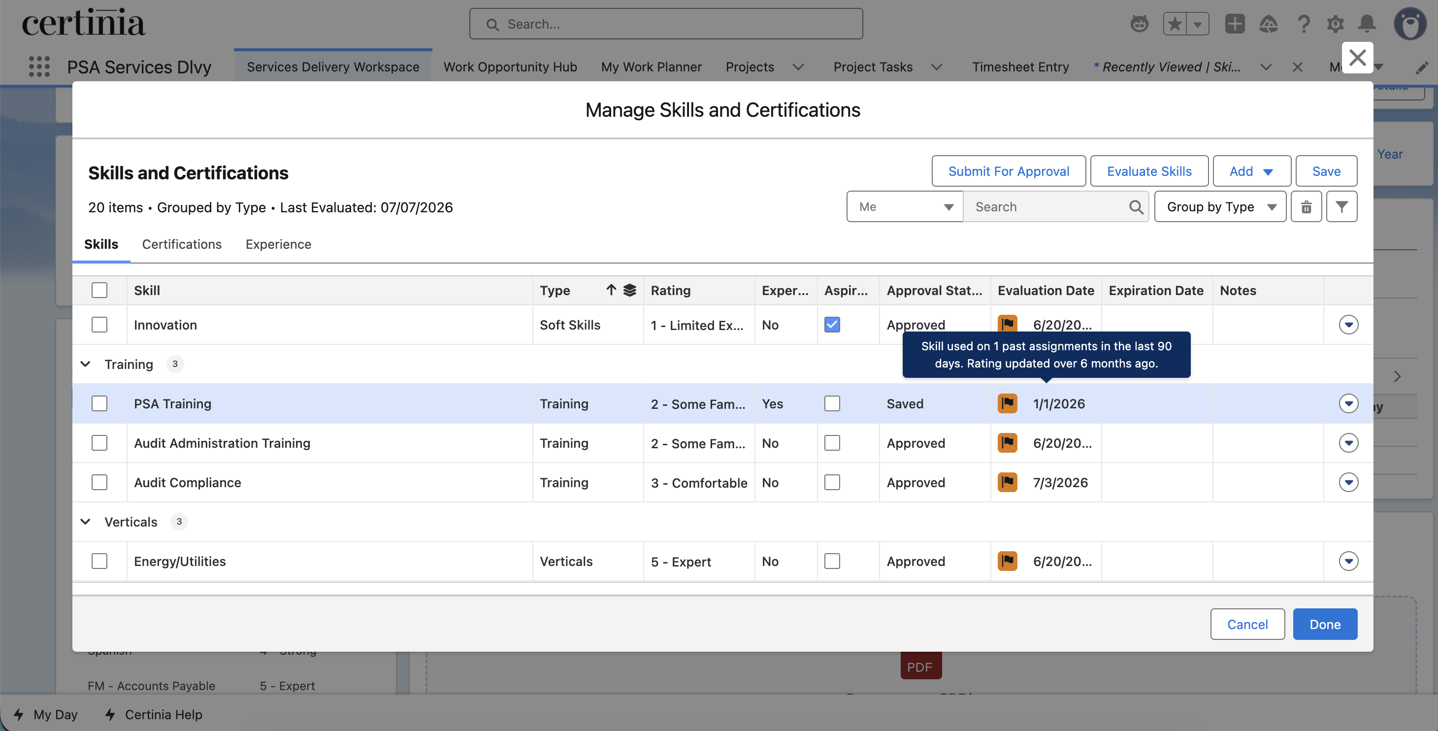 Manage Skills and Certifications: Update Skill Rating Suggestions