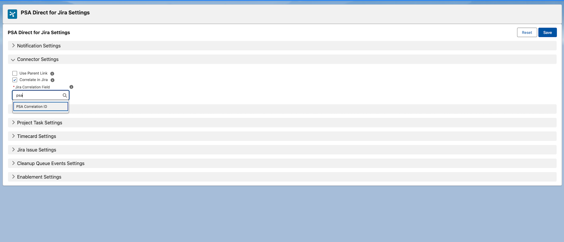 PSA Direct for Jira Connector Settings