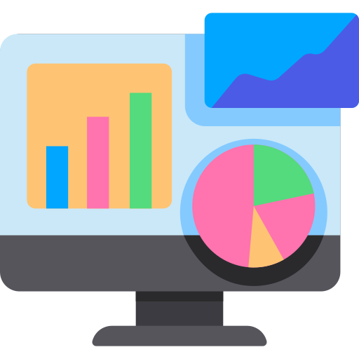 Icon of computer screen with colorful graphs