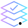 Three layers of squares and checkmark on the top layer