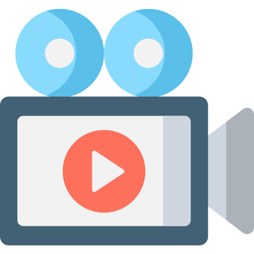 Icon of a video camera with play button